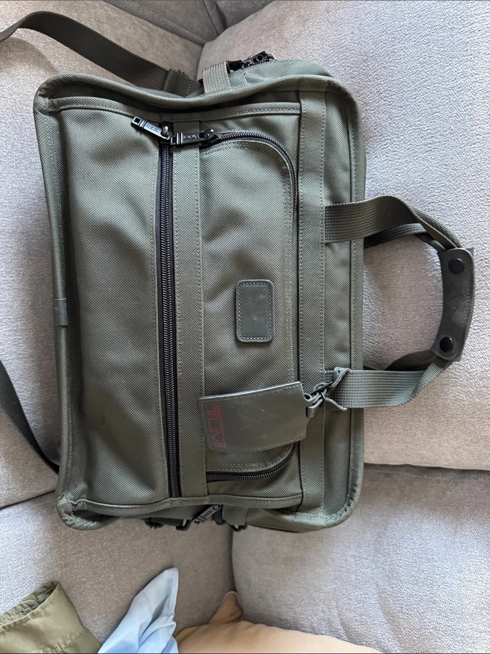 Tumi Olive Green Men's Laptop Briefcase with Black Hardware